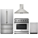 Thor Kitchen 4-Piece Appliance Package - 36-Inch Propane Gas Range, French Door Refrigerator, Wall Mount Hood, and Dishwasher in Stainless Steel