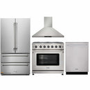 Thor Kitchen 4-Piece Appliance Package - 36-Inch Propane Gas Range, French Door Refrigerator, Wall Mount Hood, and Dishwasher in Stainless Steel
