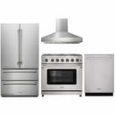 Thor Kitchen 4-Piece Appliance Package - 36-Inch Propane Gas Range, French Door Refrigerator, Pro-Style Wall Mount Hood, and Dishwasher in Stainless Steel