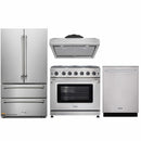 Thor Kitchen 4-Piece Appliance Package - 36-Inch Propane Gas Range, French Door Refrigerator, Under Cabinet Hood and Dishwasher in Stainless Steel