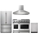 Thor Kitchen 4-Piece Appliance Package - 48-Inch Propane Gas Range, Pro Wall Mount Hood, French Door Refrigerator, and Dishwasher in Stainless Steel