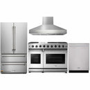Thor Kitchen 4-Piece Appliance Package - 48-Inch Propane Gas Range, Pro Wall Mount Hood, French Door Refrigerator, and Dishwasher in Stainless Steel