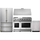 Thor Kitchen 4-Piece Appliance Package - 48-Inch Gas Range, French Door Refrigerator, Dishwasher & Under Cabinet 11-Inch Tall Hood in Stainless Steel