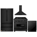 ZLINE 4-Piece Appliance Package - 36-Inch Dual Fuel Range, Refrigerator, Convertible Wall Mount Hood, and 3-Rack Dishwasher in Black Stainless Steel