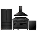 ZLINE 4-Piece Appliance Package - 48-Inch Dual Fuel Range, Refrigerator, Convertible Wall Mount Hood, and 3-Rack Dishwasher in Black Stainless Steel