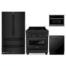ZLINE 4-Piece Appliance Package - 30-Inch Dual Fuel Range, Refrigerator, Microwave Oven, and 3-Rack Dishwasher in Black Stainless Steel