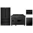ZLINE 4-Piece Appliance Package - 48-Inch Dual Fuel Range with Brass Burners, Refrigerator, Microwave Oven, and 3-Rack Dishwasher in Black Stainless Steel
