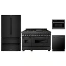 ZLINE 4-Piece Appliance Package - 48-Inch Dual Fuel Range with Brass Burners, Refrigerator, Microwave Oven, and 3-Rack Dishwasher in Black Stainless Steel