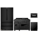 ZLINE 4-Piece Appliance Package - 48-Inch Dual Fuel Range with Brass Burners, Refrigerator, Microwave Drawer, and 3-Rack Dishwasher in Black Stainless Steel