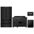ZLINE 4-Piece Appliance Package - 48-Inch Dual Fuel Range with Brass Burners, Refrigerator, Microwave Drawer, and 3-Rack Dishwasher in Black Stainless Steel