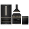 ZLINE 4-Piece Appliance Package - 30-Inch Legacy Dual Fuel Range, Wall Mount Range Hood, 36-Inch French Door Refrigerator, Dishwasher, in Black Stainless Steel with Gold Accents