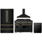 ZLINE 4-Piece Appliance Package - 48-Inch Legacy Dual Fuel Range, Wall Mount Range Hood, 36-Inch French Door Refrigerator, Dishwasher, in Black Stainless Steel with Champagne Bronze Accents