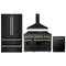 ZLINE 4-Piece Appliance Package - 48-Inch Legacy Dual Fuel Range, Wall Mount Range Hood, 36-Inch French Door Refrigerator, Dishwasher, in Black Stainless Steel with Gold Accents