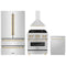 ZLINE 4-Piece Appliance Package - 30-Inch Legacy Autograph Dual Fuel Range, Wall Mount Range Hood, 36-Inch French Door Refrigerator, Dishwasher, in Stainless Steel with Gold Accents