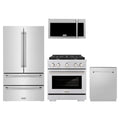 ZLINE 4-Piece Appliance Package - 30-Inch Paramount Dual Fuel Range, Refrigerator, Tall Tub Dishwasher & Over-the-Range Microwave in Stainless Steel
