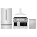 ZLINE 4-Piece Appliance Package - 48-Inch Paramount Dual Fuel Range, Wall Mount Range Hood, 36-Inch French Door Refrigerator, Dishwasher, in Stainless Steel