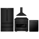 ZLINE 4-Piece Appliance Package - 36-Inch Paramount Dual Fuel Range, Wall Mount Range Hood, 36-Inch French Door Refrigerator, Dishwasher, in Black Stainless Steel