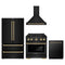 ZLINE 4-Piece Appliance Package - 30-Inch Paramount Dual Fuel Range, Wall Mount Range Hood, 36-Inch French Door Refrigerator, Dishwasher, in Black Stainless Steel with Champagne Bronze Accents
