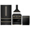 ZLINE 4-Piece Appliance Package - 30-Inch Paramount Dual Fuel Range, Wall Mount Range Hood, 36-Inch French Door Refrigerator, Dishwasher, in Black Stainless Steel with Gold Accents