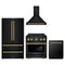 ZLINE 4-Piece Appliance Package - 30-Inch Paramount Dual Fuel Range, Wall Mount Range Hood, 36-Inch French Door Refrigerator, Dishwasher, in Black Stainless Steel with Gold Accents