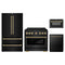 ZLINE 4-Piece Appliance Package - 36-Inch Paramount Dual Fuel Range, Refrigerator, Dishwasher, and 24-Inch Microwave Drawer in Black Stainless Steel with Champagne Bronze Accents