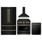ZLINE 4-Piece Appliance Package - 36-Inch Paramount Dual Fuel Range, Wall Mount Range Hood, 36-Inch French Door Refrigerator, Dishwasher, in Black Stainless Steel with Champagne Bronze Accents
