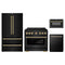 ZLINE 4-Piece Appliance Package - 36-Inch Paramount Dual Fuel Range, Refrigerator, Dishwasher, and 24-Inch Microwave Drawer in Black Stainless Steel with Gold Accents