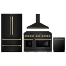 ZLINE 4-Piece Appliance Package - 48-Inch Paramount Dual Fuel Range, Wall Mount Range Hood, 36-Inch French Door Refrigerator, Dishwasher, in Black Stainless Steel with Champagne Bronze Accents