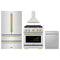 ZLINE 4-Piece Appliance Package - 30-Inch Paramount Autograph Dual Fuel Range, Wall Mount Range Hood, 36-Inch French Door Refrigerator, Dishwasher, in Stainless Steel with Champagne Bronze Accents