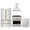 ZLINE 4-Piece Appliance Package - 30-Inch Paramount Autograph Dual Fuel Range, Wall Mount Range Hood, 36-Inch French Door Refrigerator, Dishwasher, in Stainless Steel with Gold Accents