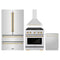 ZLINE 4-Piece Appliance Package - 30-Inch Paramount Autograph Dual Fuel Range, Wall Mount Range Hood, 36-Inch French Door Refrigerator, Dishwasher, in Stainless Steel with Gold Accents