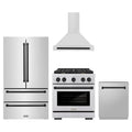 ZLINE 4-Piece Appliance Package - 30-Inch Paramount Autograph Dual Fuel Range, Wall Mount Range Hood, 36-Inch French Door Refrigerator, Dishwasher, in Stainless Steel with Matte Black Accents