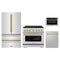 ZLINE 4-Piece Appliance Package - 36-Inch Paramount Dual Fuel Range, Refrigerator, Dishwasher, and 24-Inch Microwave Drawer in Stainless Steel with Champagne Bronze Accents