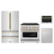 ZLINE 4-Piece Appliance Package - 36-Inch Paramount Dual Fuel Range, Refrigerator, Dishwasher, and 24-Inch Microwave Drawer in Stainless Steel with Gold Accents
