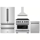 ZLINE 4-Piece Appliance Package - 36-Inch Paramount Autograph Dual Fuel Range, Wall Mount Range Hood, 36-Inch French Door Refrigerator, Dishwasher, in Stainless Steel with Matte Black Accents