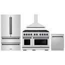 ZLINE 4-Piece Appliance Package - 48-Inch Paramount Autograph Dual Fuel Range, Wall Mount Range Hood, 36-Inch French Door Refrigerator, Dishwasher, in Stainless Steel with Matte Black Accents