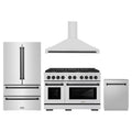 ZLINE 4-Piece Appliance Package - 48-Inch Paramount Autograph Dual Fuel Range, Wall Mount Range Hood, 36-Inch French Door Refrigerator, Dishwasher, in Stainless Steel with Matte Black Accents