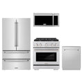ZLINE 4-Piece Appliance Package - 30-Inch Gas Range, Refrigerator, Tall Tub Dishwasher, & Over-the-Range Microwave in Stainless Steel