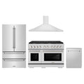 ZLINE 4-Piece Appliance Package - 48-inch Gas Range, 36-inch Refrigerator, Convertible Wall Mount Hood, and 3-Rack Dishwasher in Stainless Steel