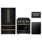 ZLINE 4-Piece Appliance Package - 30-Inch Paramount Gas Range, Refrigerator, Dishwasher, and 24-Inch Microwave Drawer in Black Stainless Steel with Champagne Bronze Accents