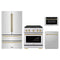 ZLINE 4-Piece Appliance Package - 30-Inch Paramount Gas Range, Refrigerator, Dishwasher, and 24-Inch Microwave Drawer in Stainless Steel with Champagne Bronze Accents
