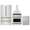ZLINE 4-Piece Appliance Package - 30-Inch Paramount Autograph Gas Range, Wall Mount Range Hood, 36-Inch French Door Refrigerator, Dishwasher, in Stainless Steel with Champagne Bronze Accents