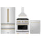 ZLINE 4-Piece Appliance Package - 30-Inch Paramount Autograph Gas Range, Wall Mount Range Hood, 36-Inch French Door Refrigerator, Dishwasher, in Stainless Steel with Gold Accents