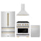 ZLINE 4-Piece Appliance Package - 30-Inch Paramount Autograph Gas Range, Wall Mount Range Hood, 36-Inch French Door Refrigerator, Dishwasher, in Stainless Steel with Gold Accents