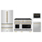 ZLINE 4-Piece Appliance Package - 48-Inch Paramount Gas Range, Refrigerator, Dishwasher, and 24-Inch Microwave Drawer in Stainless Steel with Champagne Bronze Accents