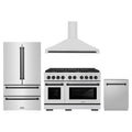 ZLINE 4-Piece Appliance Package - 48-Inch Paramount Autograph Gas Range, Wall Mount Range Hood, 36-Inch French Door Refrigerator, Dishwasher, in Stainless Steel with Matte Black Accents