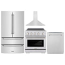 ZLINE 4-Piece Appliance Package - 30-Inch Paramount Induction Range, Wall Mount Range Hood, 36-Inch French Door Refrigerator, and Dishwasher in Stainless Steel