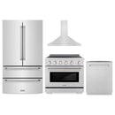 ZLINE 4-Piece Appliance Package - 36-Inch Paramount Induction Range, Wall Mount Range Hood, 36-Inch French Door Refrigerator, and Dishwasher in Stainless Steel