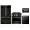 ZLINE 4-Piece Appliance Package - 30-Inch Paramount Induction Range, Refrigerator, Dishwasher, and 24-Inch Microwave Drawer in Black Stainless Steel with Gold Accents