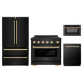 ZLINE 4-Piece Appliance Package - 36-Inch Paramount Induction Range, Refrigerator, Dishwasher, and 24-Inch Microwave Drawer in Black Stainless Steel with Gold Accents